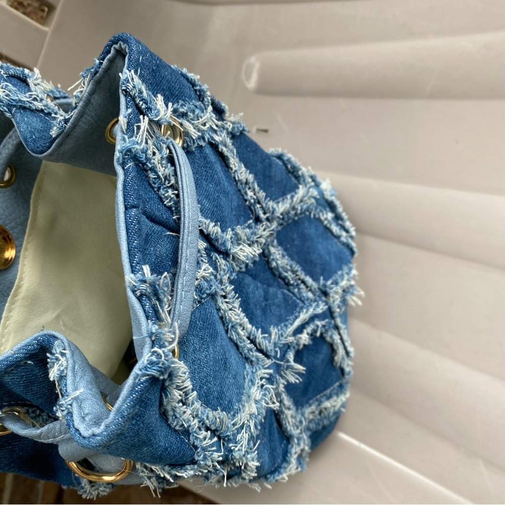 Blue Denim Frayed BUCKET Bag